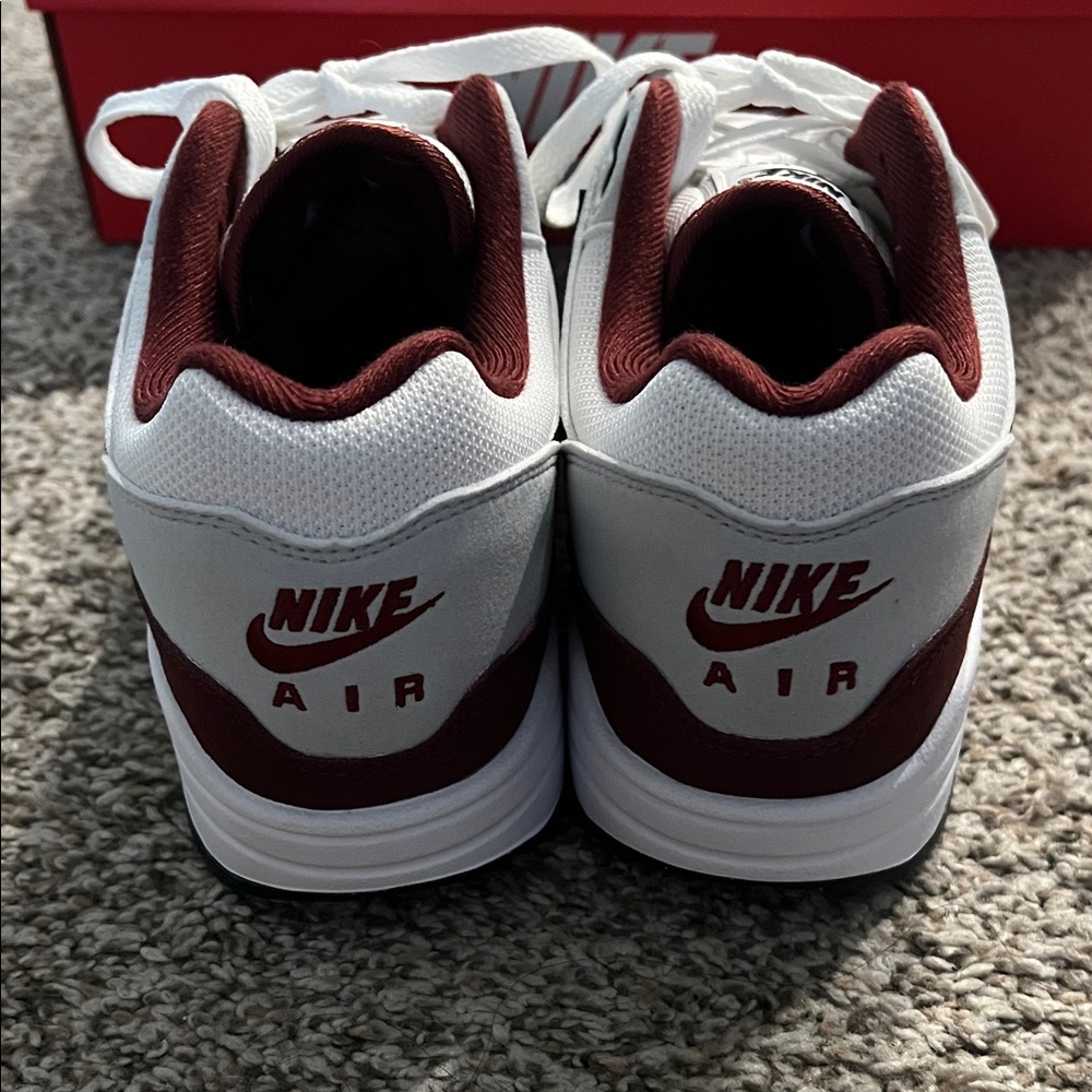 New in Box Nike Air Max 1 Sneakers - White, Burgundy Red and Black - Picture 6 of 9